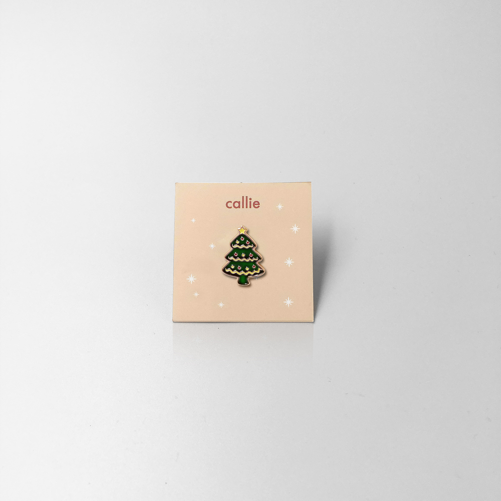 Callie Mask Christmas enamel pin - Christmas Tree for face mask or fashion items.